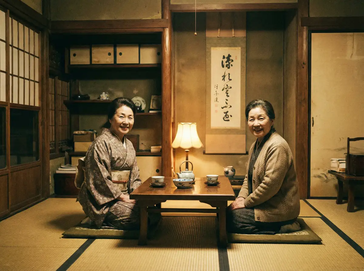 两位优雅的 UAA小说 在日式茶室中品茶交谈